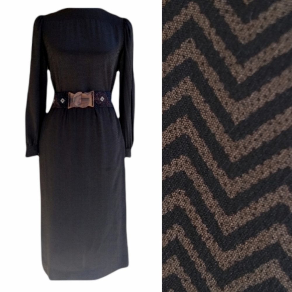 Vintage - Albert Nipon Brown And Black Chevron Si… - image 2